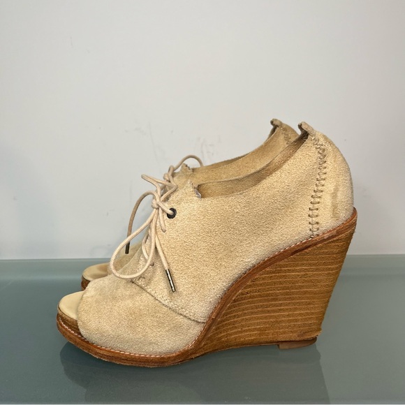 Rag & Bone Sunderland Lace Up Wedge Pumps Ladies Size 37 / 7 Sand Suede Heels - Picture 6 of 10